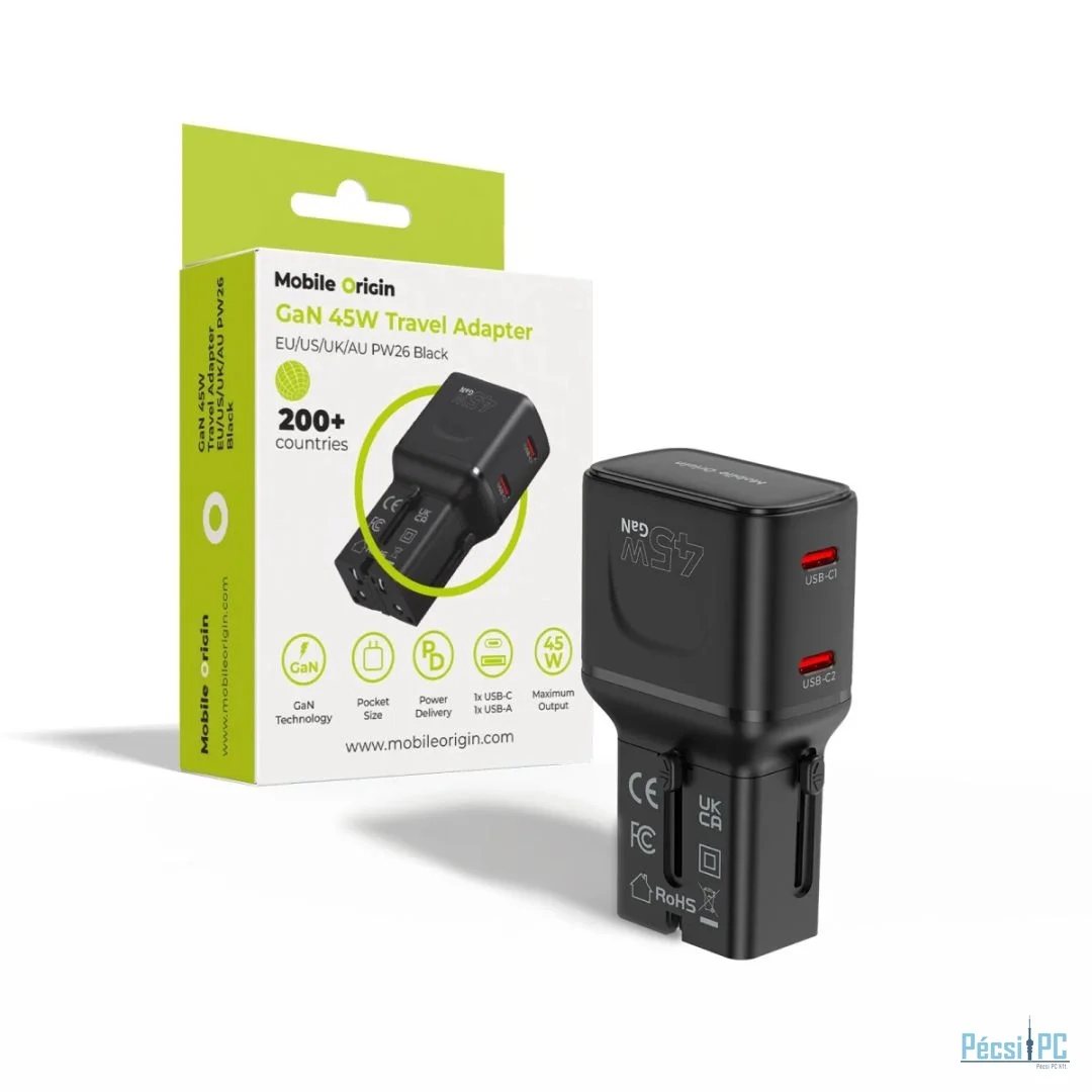 Mobile Origin 45W Travel Adapter EU/US/UK/AU PW26 Black