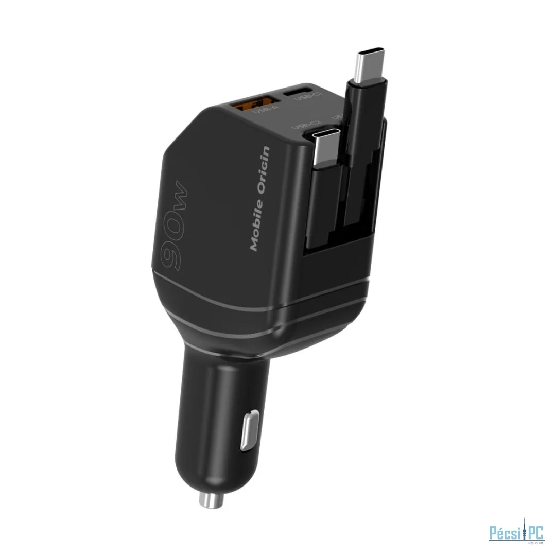 Mobile Origin 90W Car Charger CA22 USB-C + USB-A, 2x USB-C Cable Black