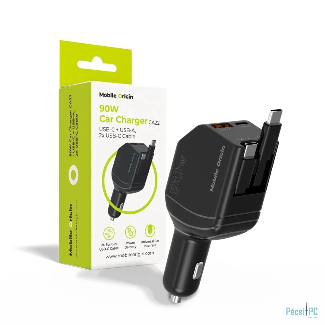 Mobile Origin 90W Car Charger CA22 USB-C + USB-A, 2x USB-C Cable Black
