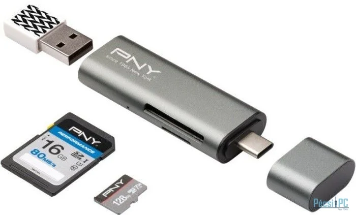 PNY Type-C Card Reader / USB Adapter Silver