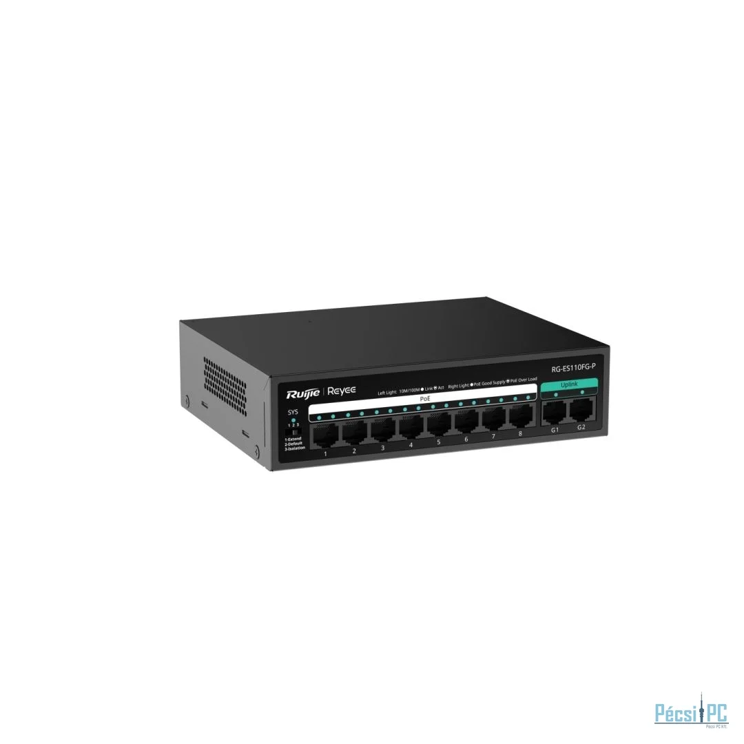 Reyee RG-ES110FG-P 8-Port 10/100 Mbps with 2-Port Gigabit Unmanaged PoE Switch