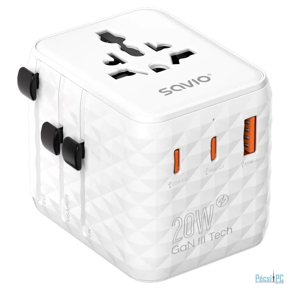 Savio AP-08 Universal travel adapter 20W White