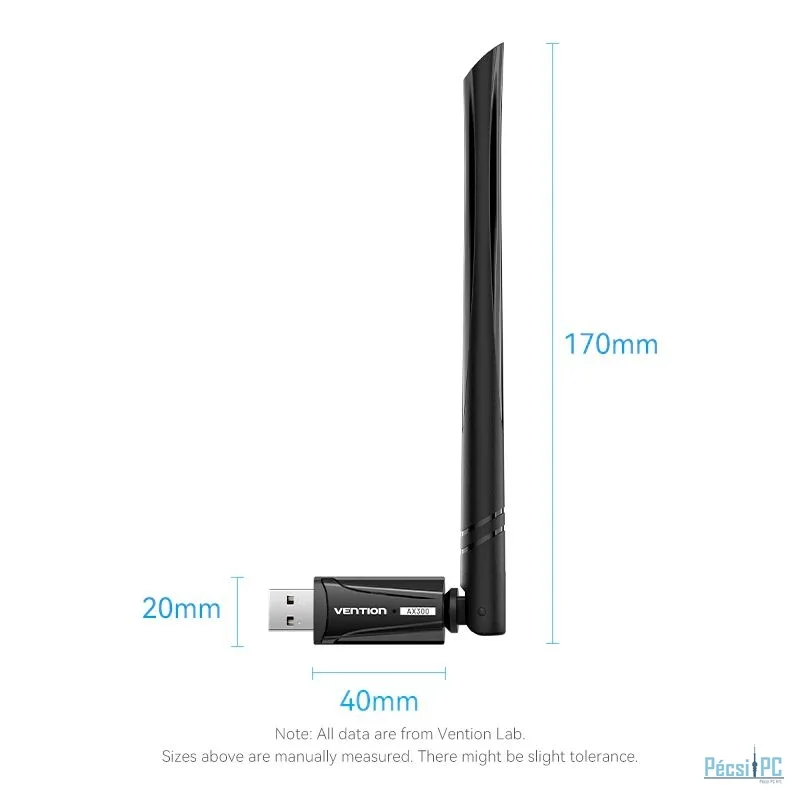 Vention AX300 USB Wi-Fi Single Band Adapter With High Gain Antenna Black