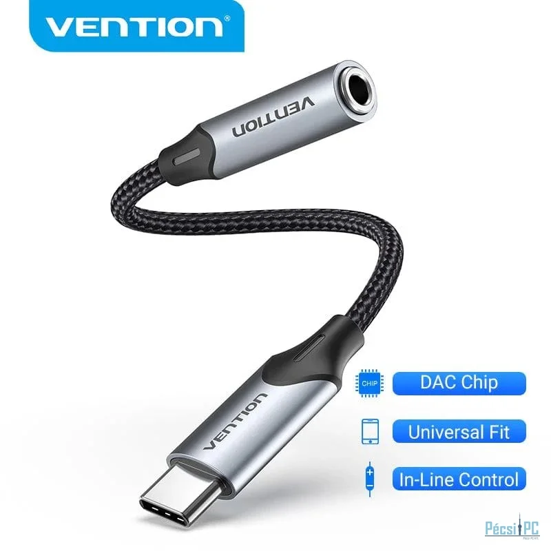 Vention USB-C Male to 3.5MM Earphone Jack With DAC Adapter Grey