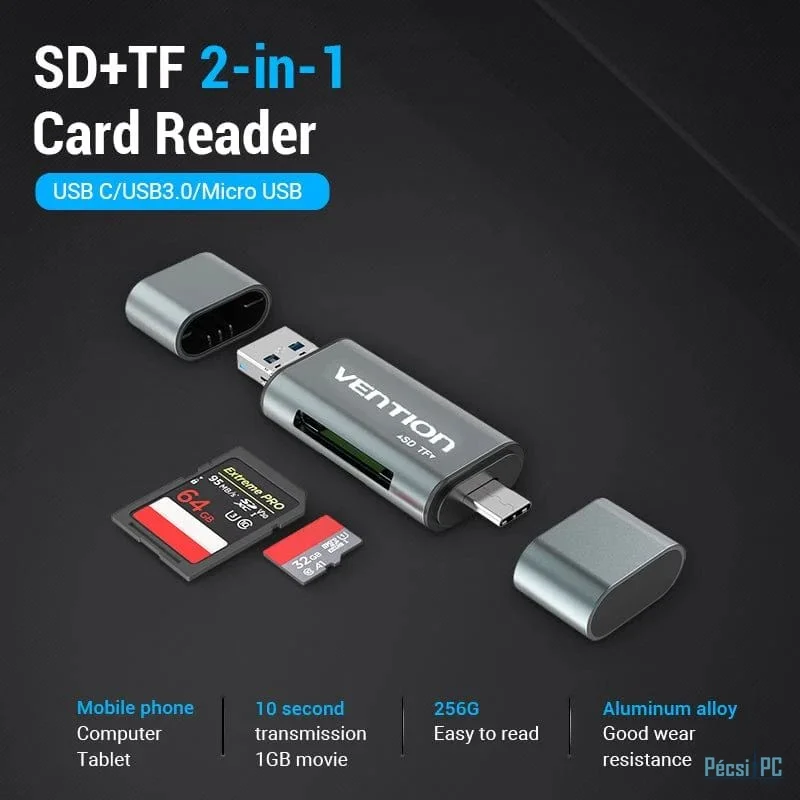 Vention USB3.0 Multi-function Card Reader Grey