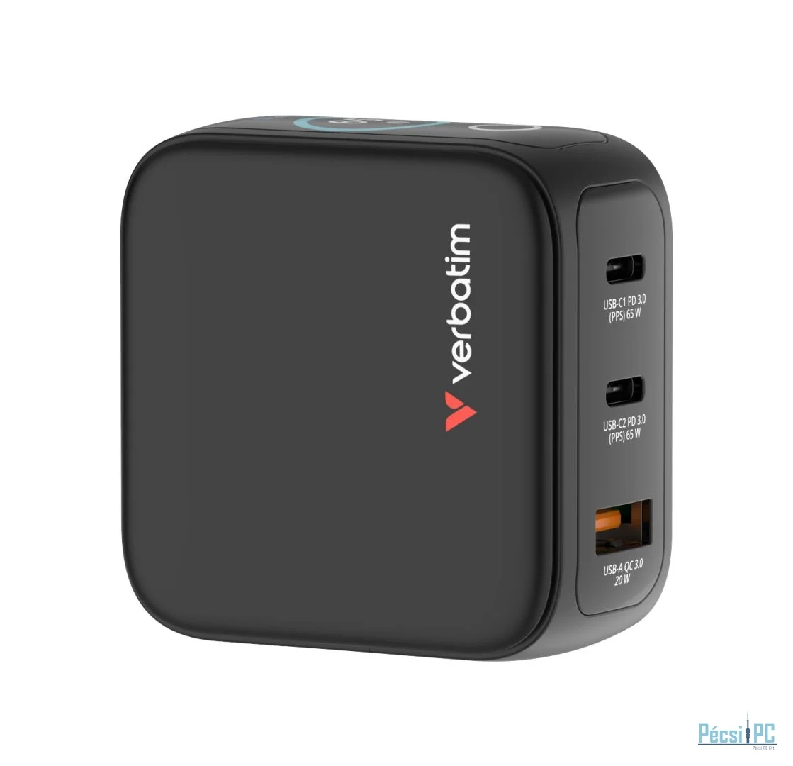 Verbatim Mini GaN Charger 3 Port 65W with Display (EU/UK/US) Black