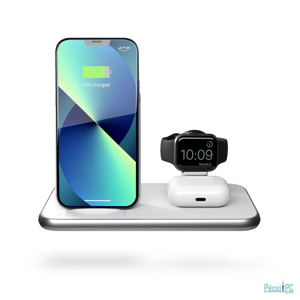 Zens 4-in-1 Stand + Watch Wireless Charger Aluminium White