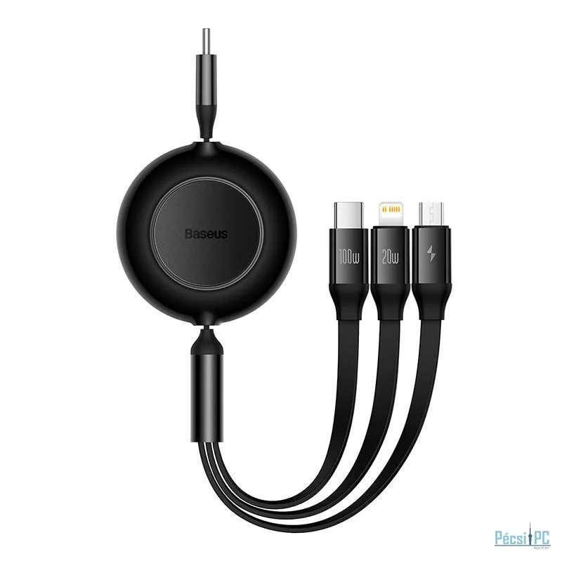 Baseus Bright Mirror 4, USB-C 3 az 1-ben kábel mikroUSB/Lightning/USB-C, 100W / 3.5A, 1,1m Black