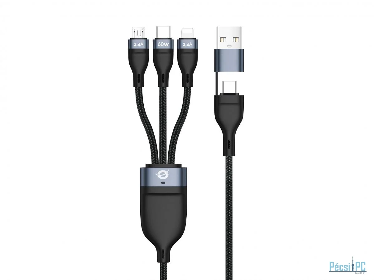 Conceptronic  ETTA05B15 3-in-1 60W Fast Charging Data Cable 1,5m Black