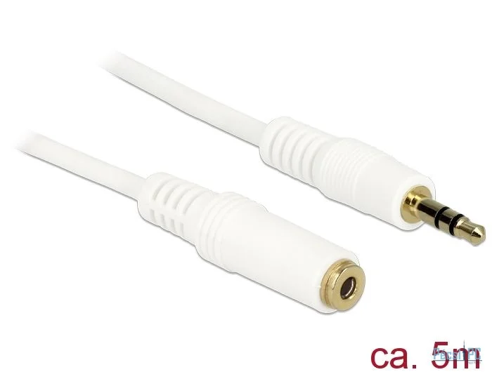DeLock Stereo Jack Extension Cable 3.5 mm 3 pin male > female 5m White