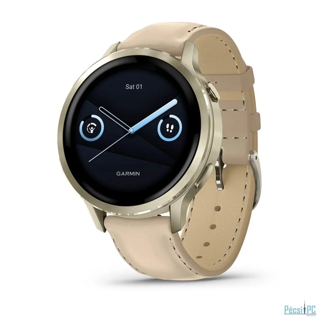 Garmin Venu 4 41mm Lunar Gold with Sand Leather Band