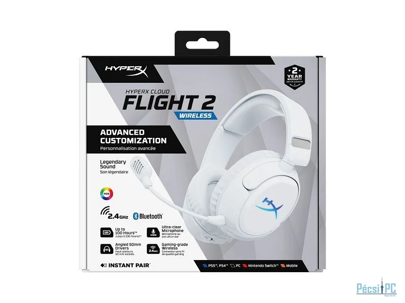 HP HyperX Cloud Flight 2 Wireless Bluetooth Gaming Headset White