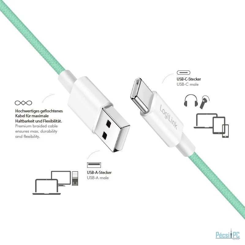 Logilink USB 2.0 Type-C A/M to C/M cable 1m Green