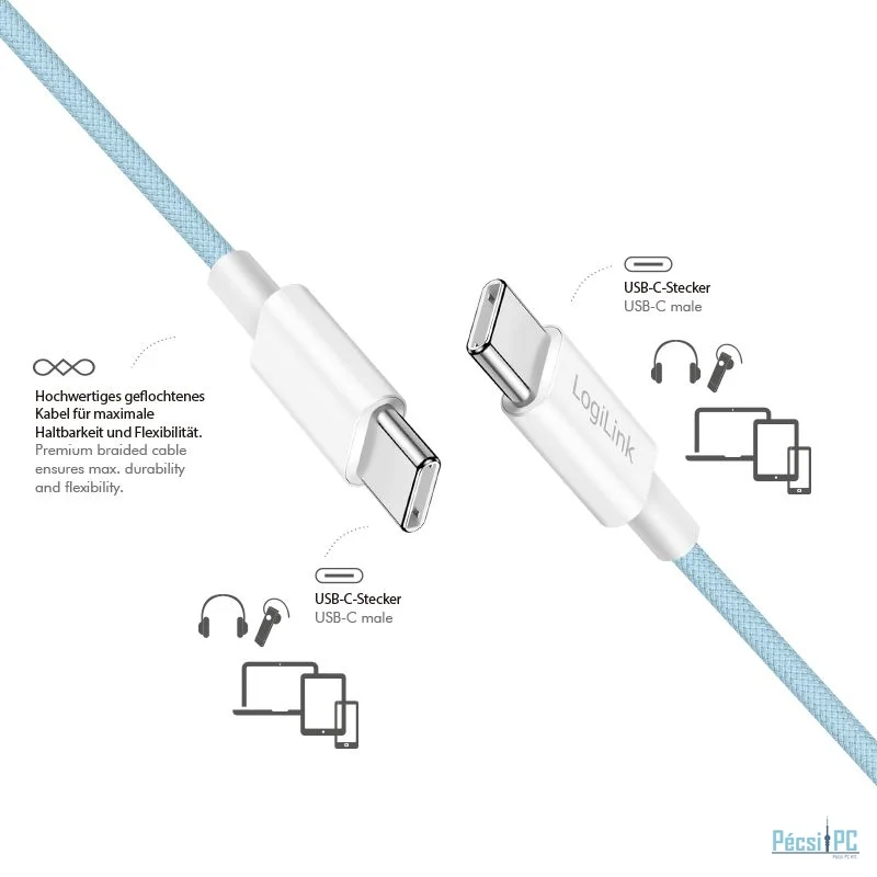 Logilink USB 2.0 Type-C male to male cable 1m Blue