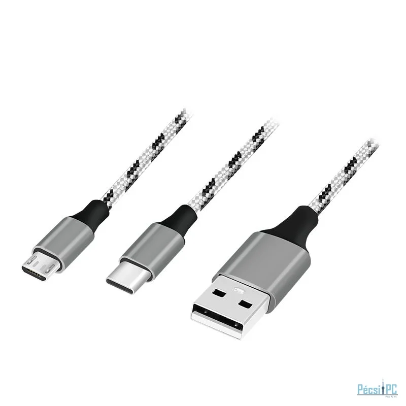Logilink USB 2.0 USB-A/M to Micro-USB + USB-C cable 1,2m White/Black