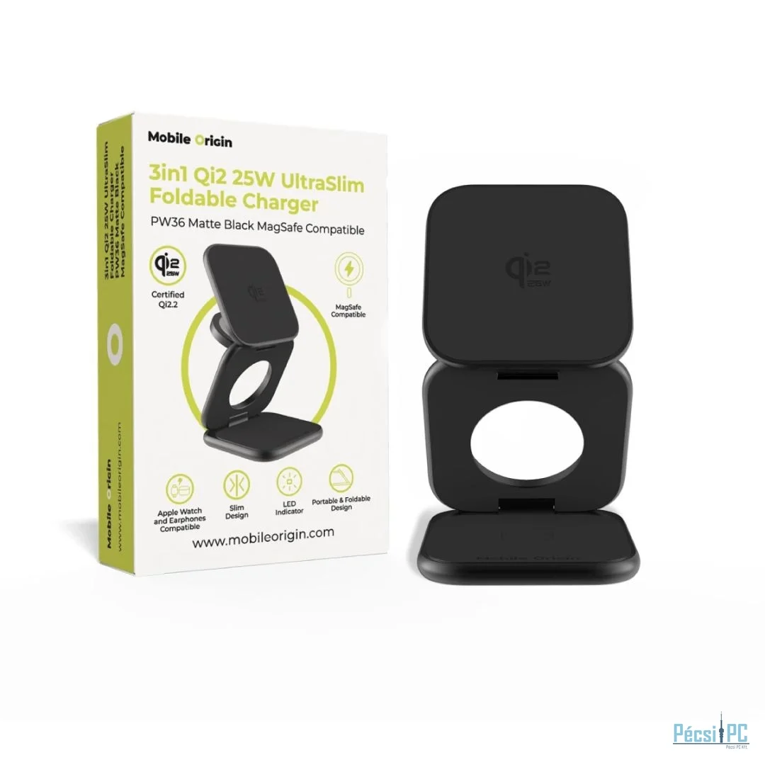 Mobile Origin PW36 3in1 Qi2 25W UltraSlim Foldable Charger Matte Black
