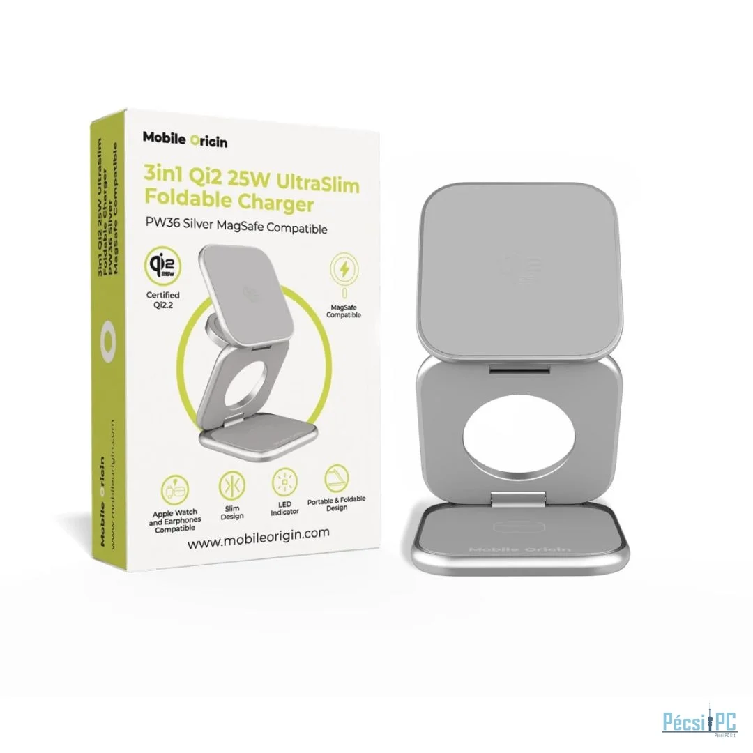 Mobile Origin PW36 3in1 Qi2 25W UltraSlim Foldable Charger Silver
