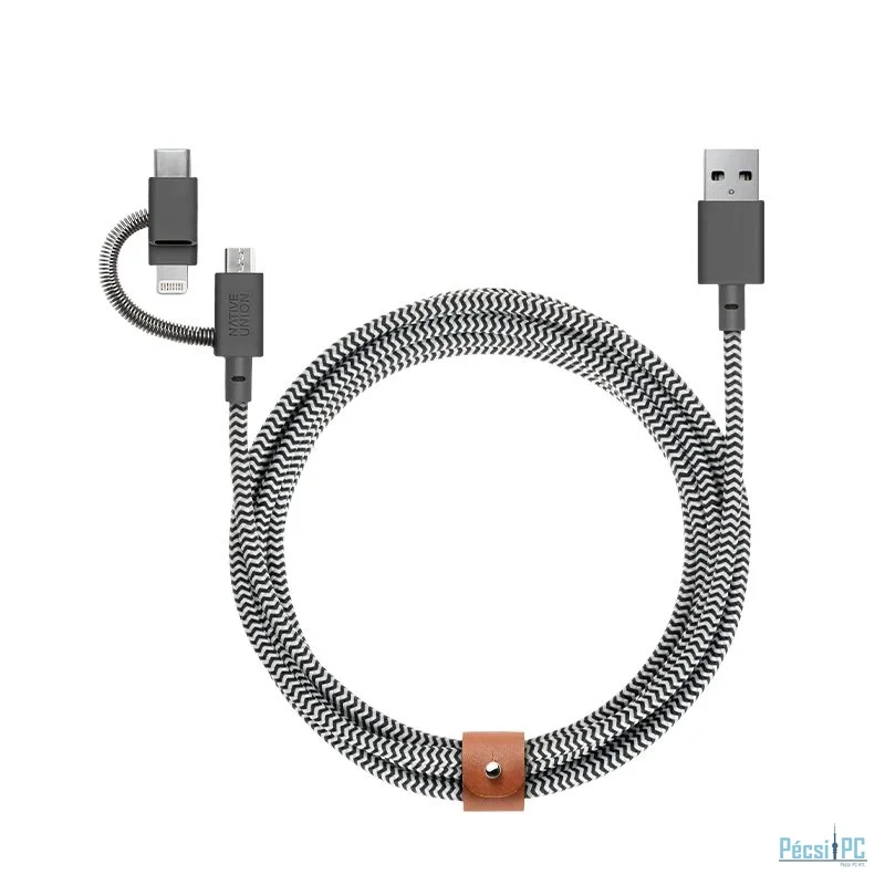Native Union Belt Cable Universal USB-A to USB-C, Micro USB, Lightning 2m Zebra