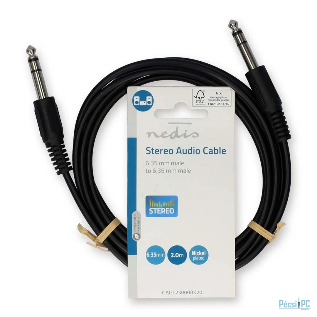Nedis 6.35 mm Male to 6.35 mm Male Stereo Audio Cable 2m Black