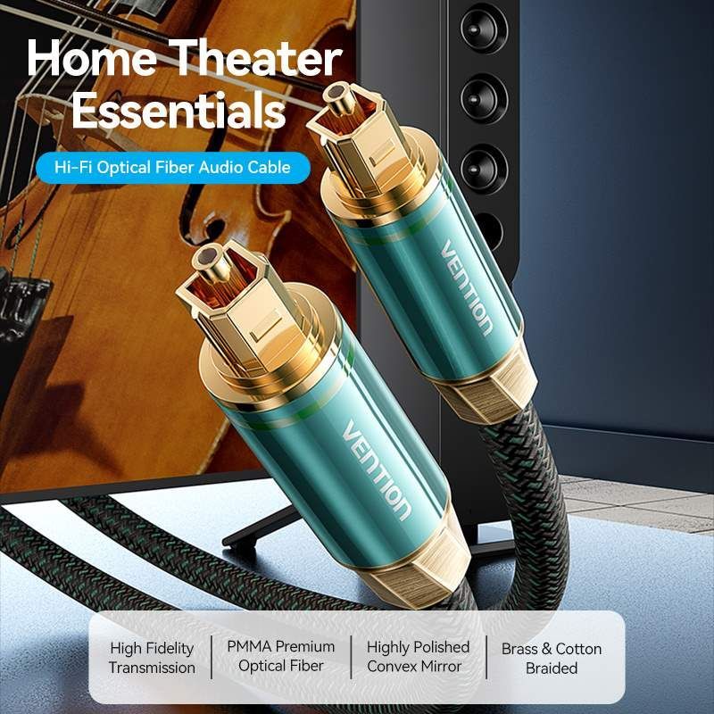 Vention Toslink optical audio cable braided 2m Green Copper