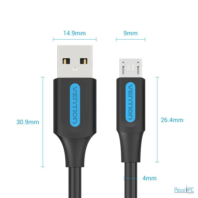 Vention USB 2.0 A to MicroUSB B Cable 0,25m Black/Blue