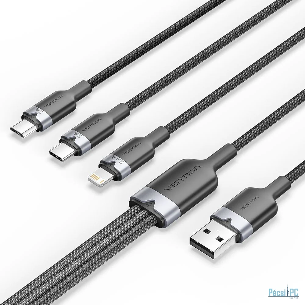 Vention USB 2.0 A to USB-C/Lightning/Micro USB-B Cable 1,5m Black