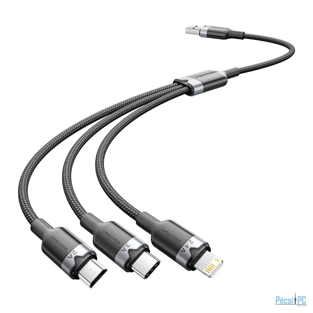 Vention USB 2.0 A to USB-C/Lightning/Micro USB-B Cable 1,5m Black