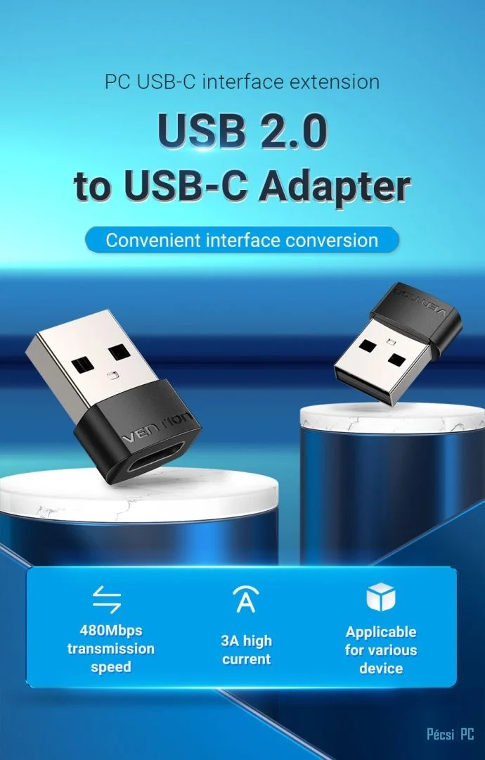 Vention USB-A 2.0/M -> USB-C/F Adapter Black