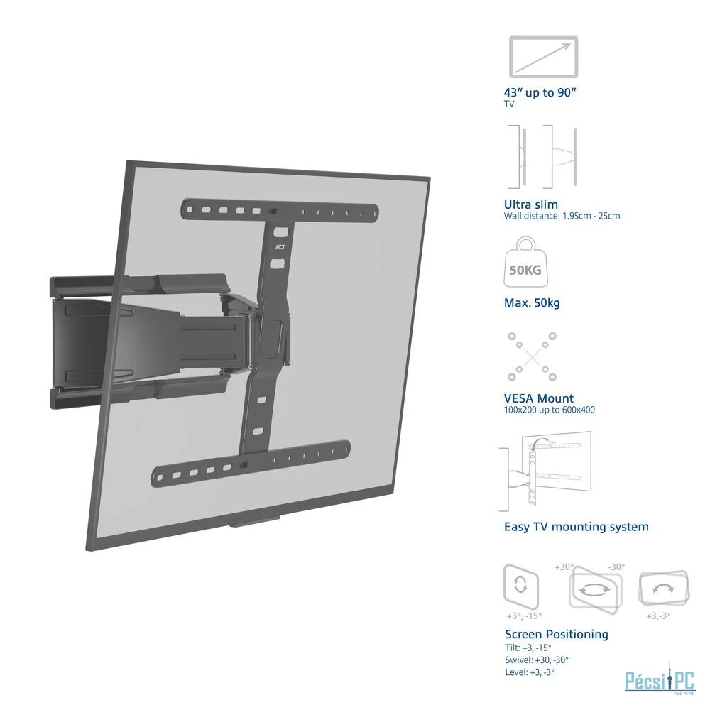 ACT Full motion TV Wall Mount ultra slim 43