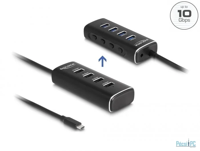 DeLock 4 Port USB 10 Gbps Hub with USB Type-C connector 60 cm Cable and Switch for each port