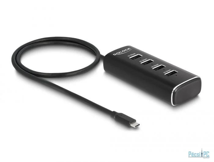 DeLock 4 Port USB 10 Gbps Hub with USB Type-C connector 60 cm Cable and Switch for each port