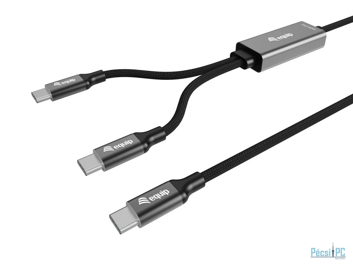 EQuip USB-C Y-Charging Cable USB-C Male to Dual USB-C Male 1.5m PD 3.1 140W E-Marker Braided Black