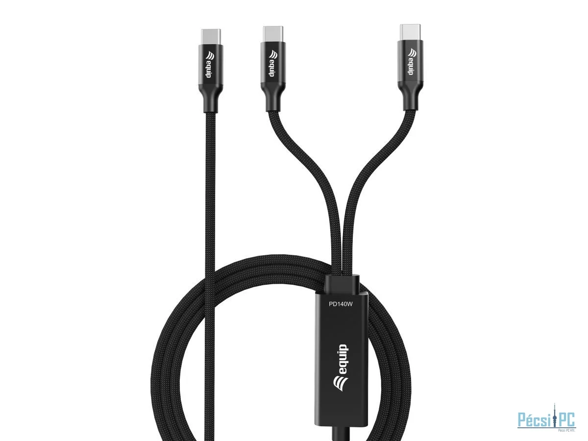 EQuip USB-C Y-Charging Cable USB-C Male to Dual USB-C Male 1.5m PD 3.1 140W E-Marker Braided Black
