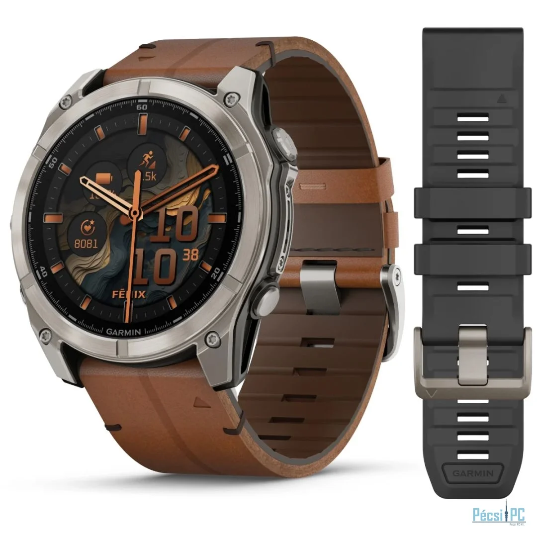 Garmin fenix 8 51mm AMOLED Sapphire, Titanium with Chestnut Leather Band