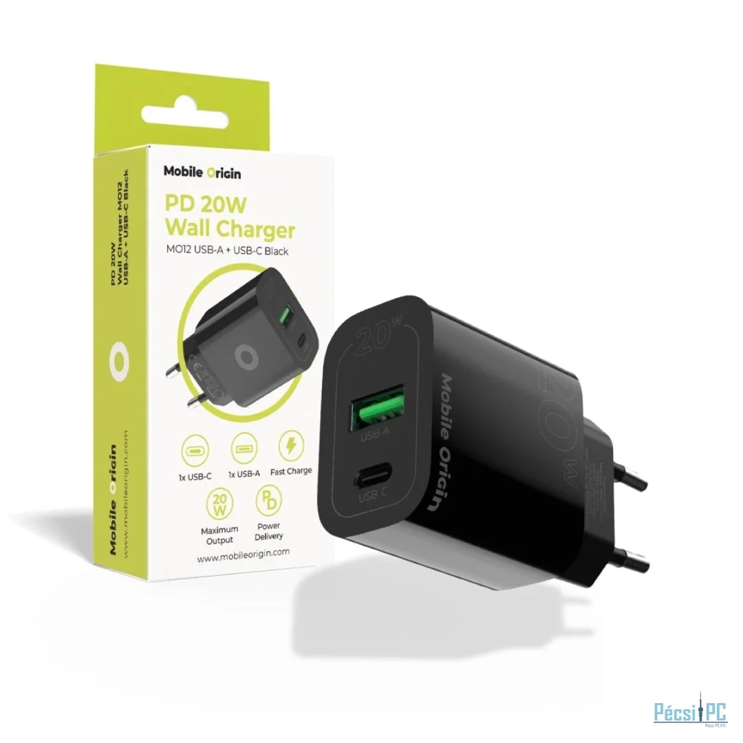 Mobile Origin Wall Charger MO12 PD20W - USB-A + USB-C Black