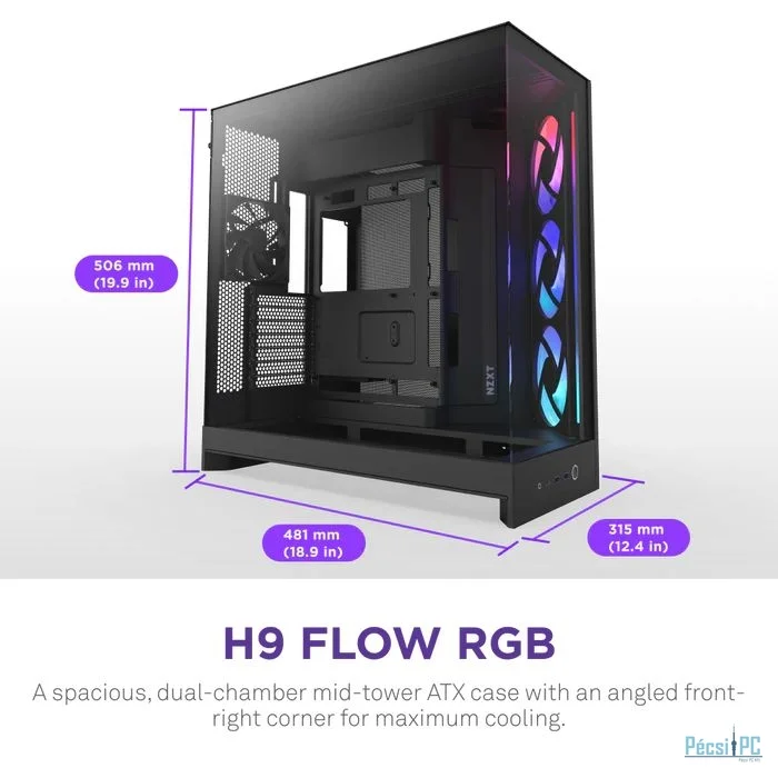 NZXT H9 Flow RGB (2025) Tempered Glass Black
