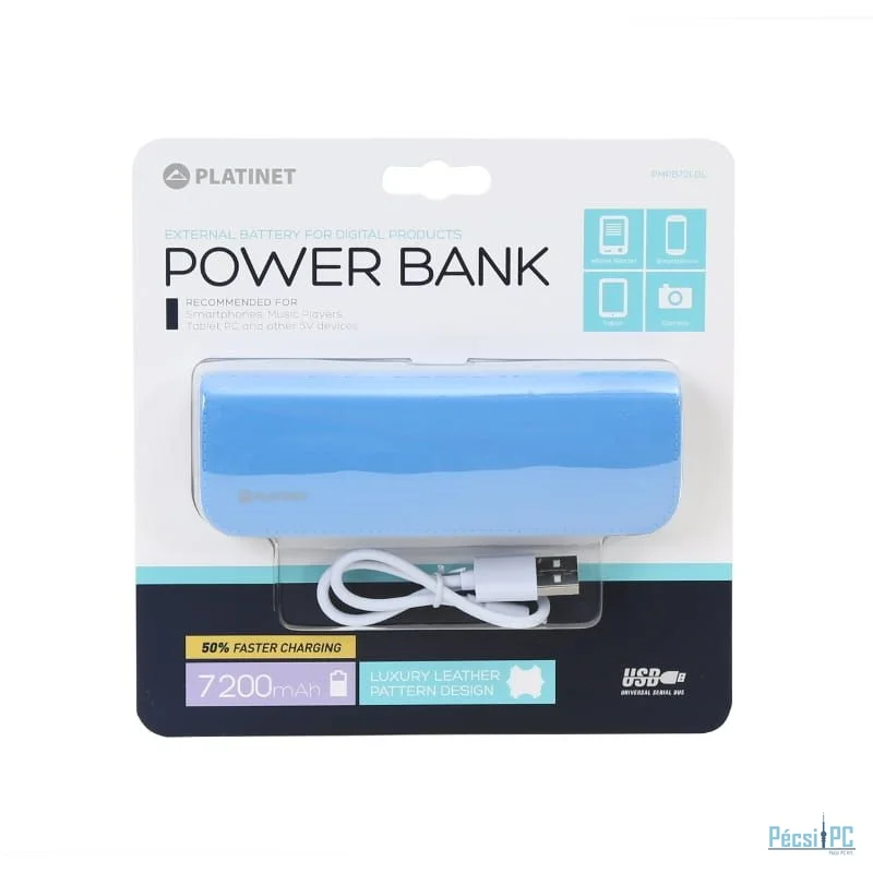 Platinet PMPB72LBL Leather 7200mAh PowerBank Blue + microUSB Cable
