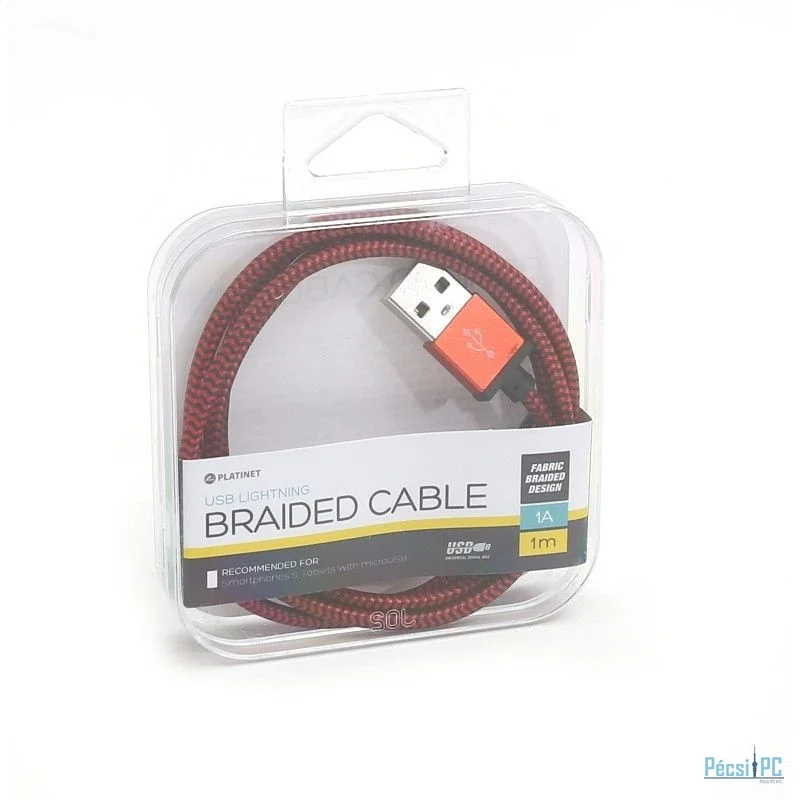Platinet USB lightning fabric braided cable 1m Red
