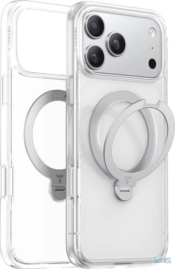 Torras Ostand Q3 Spin case for iPhone 17 Pro Max Clear