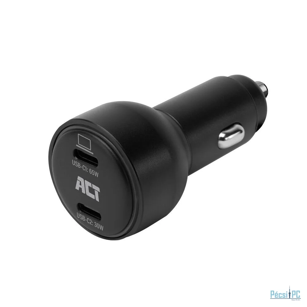 ACT 2-port USB-C Fast Car Charger 95W with PD, QC and GaNFast Black