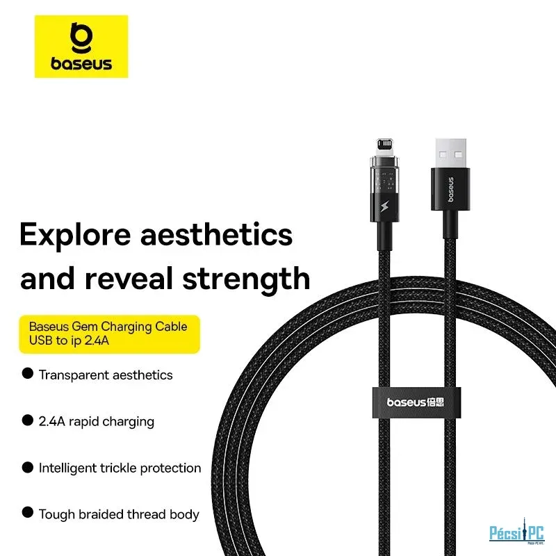Baseus Gem USB to Lightning 2.4A fast charging data cable 1m Black