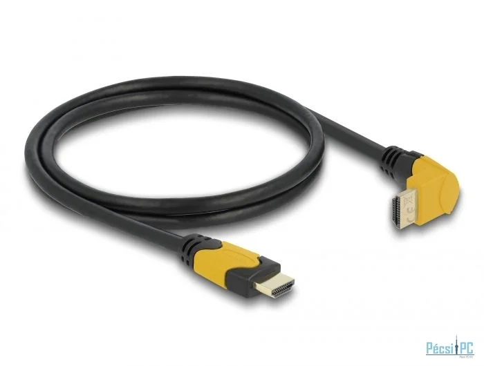 DeLock High Speed HDMI cable male straight to male 90° upwards angled 48 Gbps 8K 60 Hz 1m Black/Yellow
