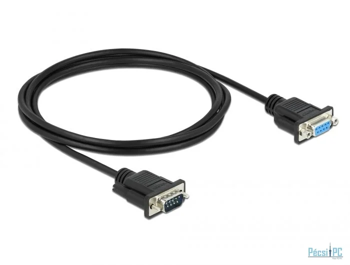 DeLock Serial Cable RS-232 D-Sub9 male to female with narrow plug housing 2m Black