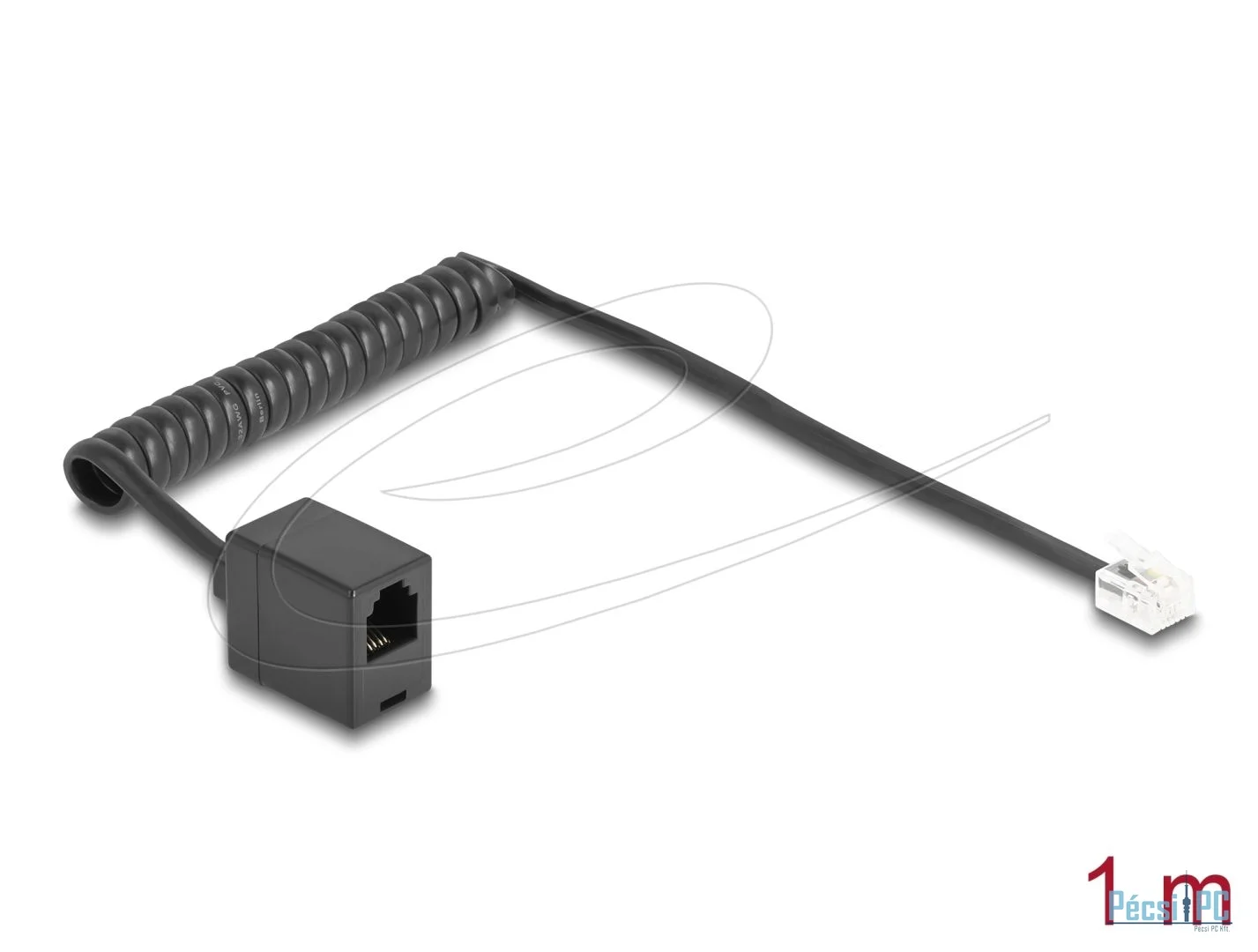 DeLock Telephone Cable / Coiled Cable RJ11 plug to RJ11 jack 1m Black