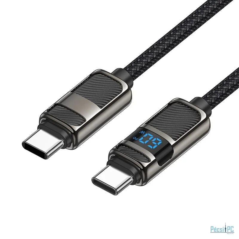 Hoco U137 USB-C to USB-C charging data cable with display 1,2m Black