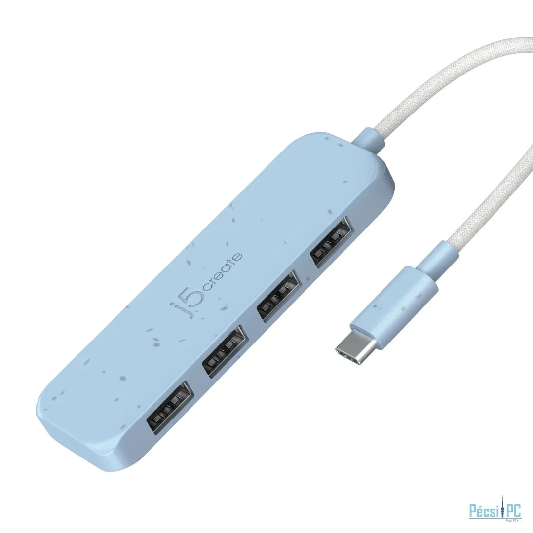j5create Eco-Friendly USB-C to 4-Port Type-A Gen 2 Hub Cyan