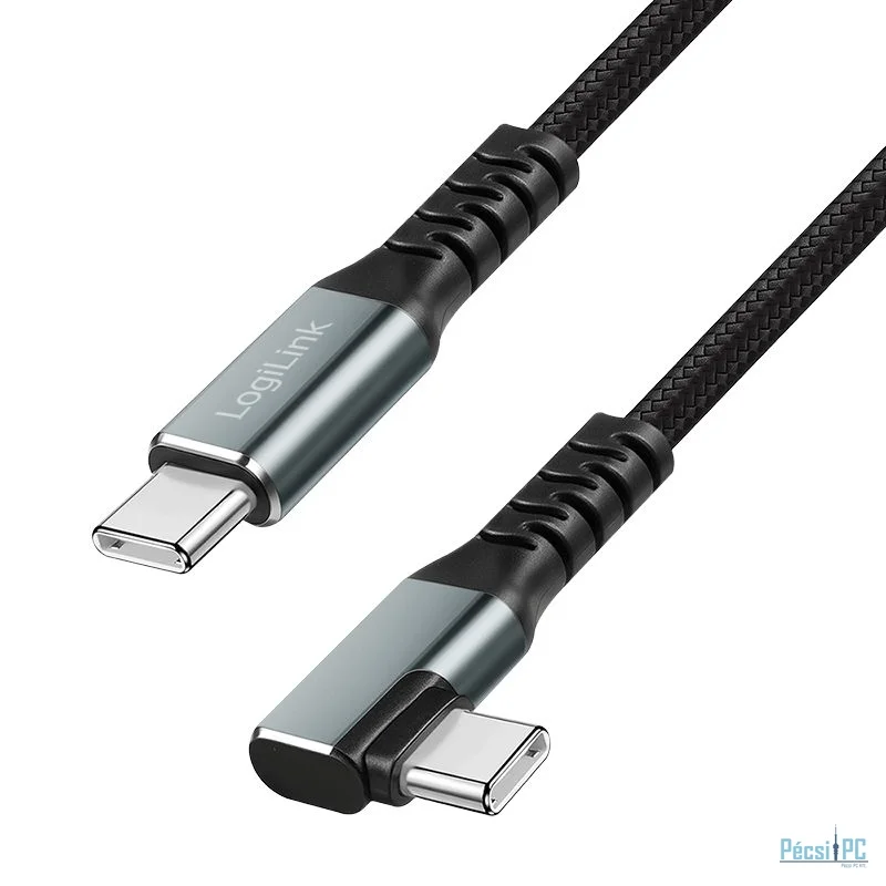 Logilink 3.2 Gen2 Type-C cable C/M 90° to C/M 100W 4K metal 1m Black