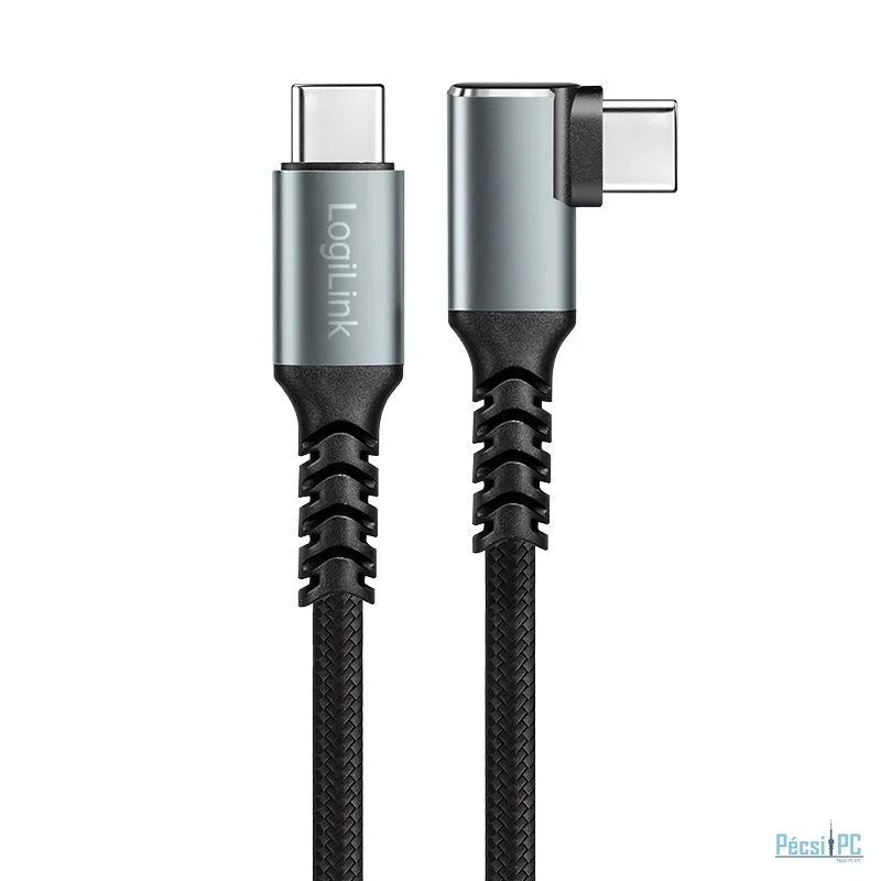 Logilink 3.2 Gen2 Type-C cable C/M 90° to C/M 100W 4K metal 1m Black
