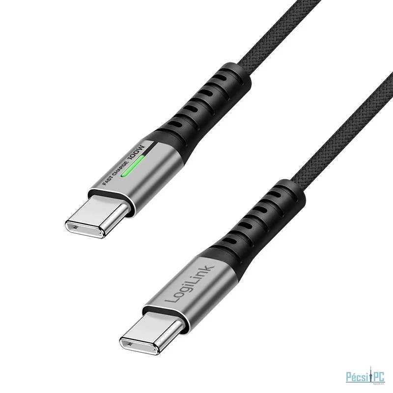 Logilink 3.2 Gen2 Type-C cable C/M  to C/M 100W 4K LED metal 1,5m Black