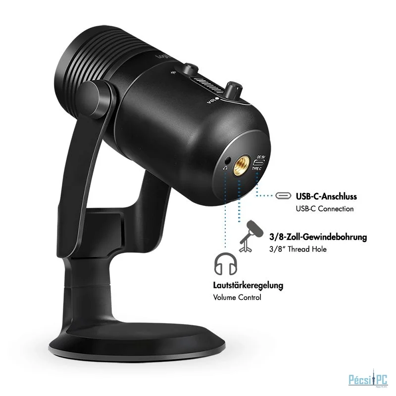 Logilink Microphone Cardioid NRC 192kHz@24bit RGB Light Streaming Podcast Studio Black
